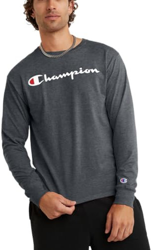 Champion Herren Classic Long Sleeve, Standard Fit, Script & C Logo, Available in Regular and Big & Tall T-Shirt, Granite Heather – klassisches Schriftlogo, XX-Large