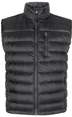 Bakery Men's Down Vest Lightweight Packable Puffer Vest Stand Collar Down Vest Zipper Sleeveless Jacket Black XXXL