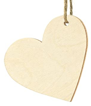 PartyDeco Tischkarten Holzherzen mit Loch 6x5cm blanko 10 Stück Geschenkanhänger Holzherz Tischdeko Hochzeit