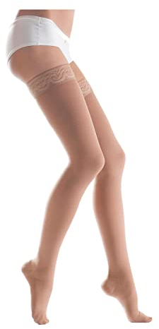 Lauma Medical® Kompressionsstrümpfe mit Silikon-Spitzenband für Damen, Klasse 2, geschlossener Zehenbereich, Oberschenkelhohe Strümpfe Krampfadern, oft Schwellungen in Beinen.