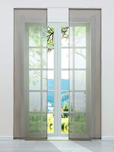 ESLIR Schiebegardinen Voile Flächenvorhänge Set 2er Gardinen mit Klettband Schiebevorhang Transparent Vorhang Uni Braun BxH 57x225cm 2 Stück