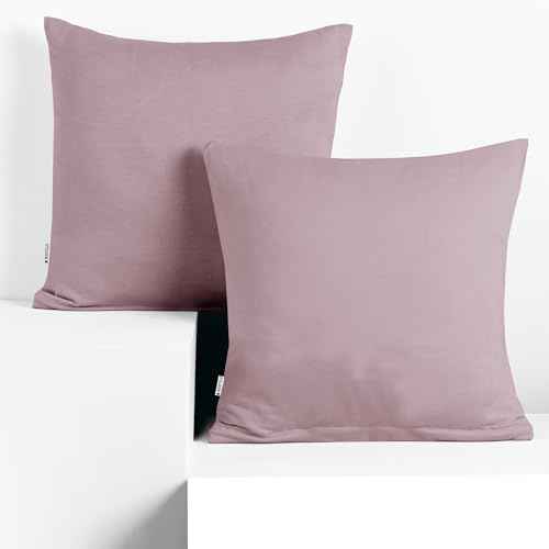 DecoKing Lot de 2 Taies d'oreiller 80 x 80 cm Jersey 100% Coton Peigné Fermeture Éclair Bruyère Amber