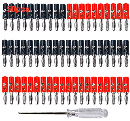 Aiqeer 50 Pezzi 4 mm Banana Spina Connettore, Placcato Nickel Banana Spina per Cavo Audio Altoparlante (Nero, Rosso)