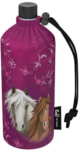 Emil Trinkflasche aus Glas für Mädchen & Jungen isolierte Glasflasche für Schule, Freizeit, Sport: Kinder & Eltern Horses 0,4l