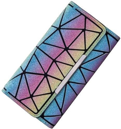 XLKJ Portefeuille Holographique, Portefeuille Géométrique Sac Holographique Sac à Main Portefeuille à Trois Volets