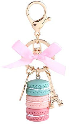 Tyenaza Macaron Schlüsselanhänger, Macaron Turm Auto Schlüsselanhänger Tasche Geldbörse Anhänger für Frauen Rosa