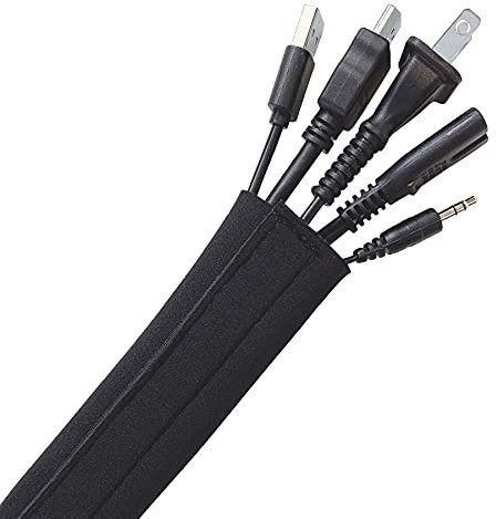 Hook and Loop Cable Sleeve by Wrap-It Storage - 120 x 4.5 Black - Cut to Size Cord Organizer and Cable Protector for Desk, TV Cord Management to Hide and Cover Wire and Extension Cords