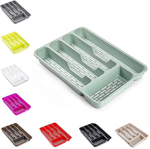 plastific Large Cutlery Tray Flatware Organiser Strong Plastic Drawer Sliding Tidy Cutlery Drawer Tray | Kitchen Storage Utensils and Knives Organizer (33 X 24 X 4.3, Mint Green)