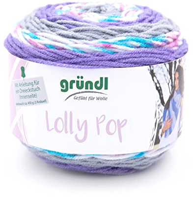 Gründl Lolly Pop Häkel- und Strickgarn (Wollähnliches und waschbares Universalgarn 100 %, Nadelstärke: 5 - 6,) 1 x 150 g, violett-mauve-zinn-weiß color