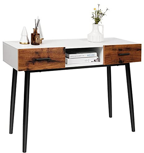 COSTWAY Console Table, Narrow Sofa Side End Table with 2 Drawers and Open Shelf, Living Room Entryway Hallway Accent Table Writing Desk