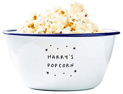 Little Stars Personalised Popcorn Bowl/Children's Birthday Gift/Gift For Children (Large Bowl, Star Design, Blue Rim)