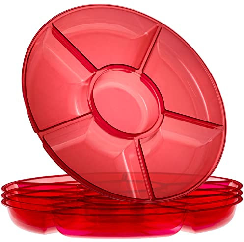 Plasticpro 6 vassoi da portata rotondi in plastica (2, rosso)