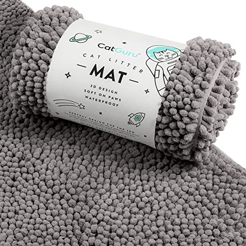CatGuru Katzenstreumatte, Größe M, XL, XXL, wasserdichte Katzentoiletten-Matte, rutschfeste Katzenklo-Matte, maschinenwaschbar, weiche Katzentoilette, Katzensachen (XXL, dunkel/strapazierfähig)