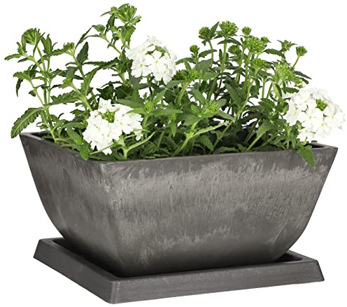 KOTARBAU® Blumentopf Pflanzgefäß aus recycelten Materialien 26x26x12,7cm mit Untersetzer 23x23x2cm Grau
