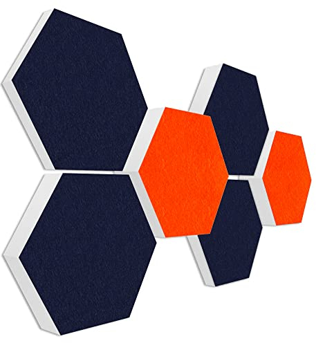 platino24 Schallabsorber COLORE aus Basotec G+ I Akustikpaneele mit Akustikfilz I 3D Wand-Paneele mit 6 Waben in Nachtblau & Orange I Akustikplatten zur Schalldämmung in Büro, Studio & Wohnung