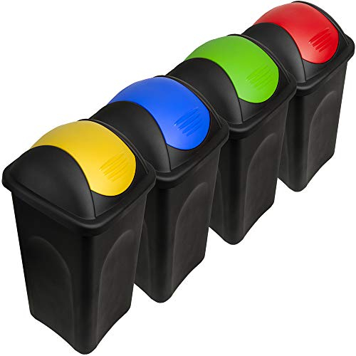 Deuba Stefanplast 4 x 60 L Set Rubbish Bin with Swing Blanket 68 x 41 x 41 cm Waste Bin Separation System