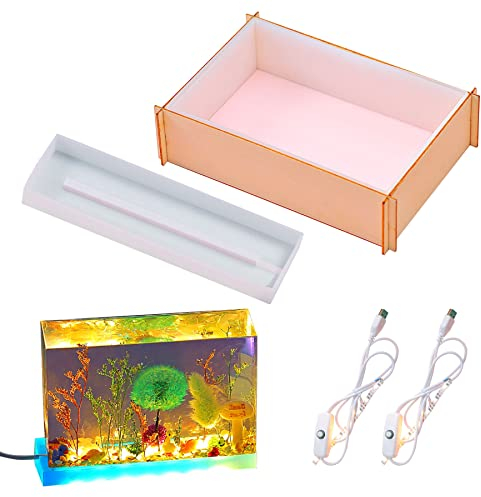 Yayatty Stampi in Silicone per Resina, Rettangolo Stampi in Resina per Lampadine con Base, Luce Alimentata da USB per Decorare La Scrivania Fai Da Te Lampada