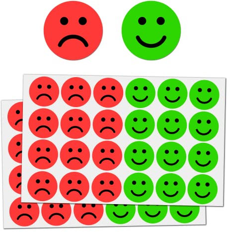 600 Stück - Smile Aufkleber Sticker, für Moderationskarten Moderationskoffer Belohnungssticker - 25mm, Rot/Grün