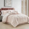 Chezmoi Collection Grace 7-teiliges Steppdecken-Set, Blumenmuster, Chenille, bestickt, Pompon, plissiert, gestreift, Queensize-Bett