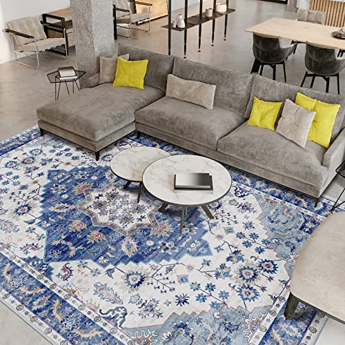 Vamcheer Vintage-Kurzflor Teppich für Wohnzimmer, Outdoor, Schlafzimmer, Esszimmer - Flauschig, Weich, Waschbar, Rutschfest - Kunstwolle, Blau, 160 x 230 cm
