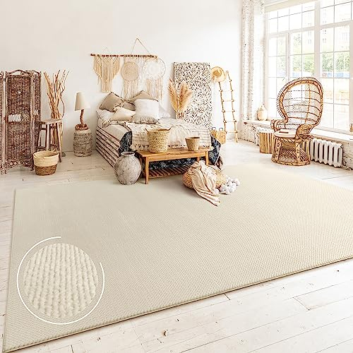 Paco Home Teppich Wohnzimmer Schlafzimmer Kurzflor Skandinavisches Boho Muster Melierte Optik Moderne Einfarbige Deko, Grösse:120x160 cm, Farbe:Beige
