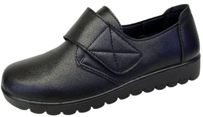 Zapatillas sin Cordones Confort Mujer - Zapatos Comodos Trabajo Chef Camarero Hostelería, Calzado Cocina Diseño Uniforme Vestir 2023, Cierre Velcro (Negro, Numeric_35)