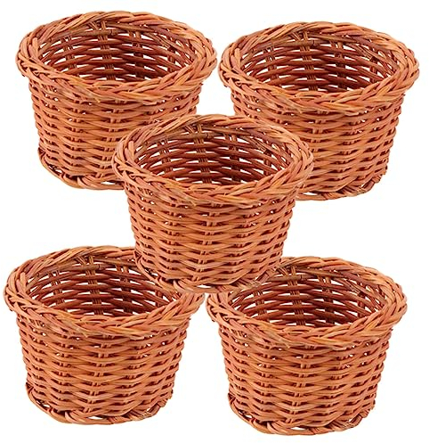TOYANDONA 5pcs Mini Woven Basket Mini Fruit Basket Miniature Woven Baskets Egg Scale Wood Weaving Basket Tiny Woven Basket Miniature Flower Basket present Basket Child Rattan Furniture