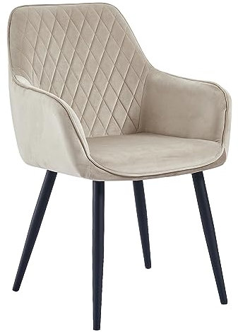 Colenis Esszimmerstühle - 6X - Beige - Küchenstuhl - Wohnzimmerstuhl Polsterstuhl mit Armlehne Design Stuhl Samt - Metall Schwarz - Beverly