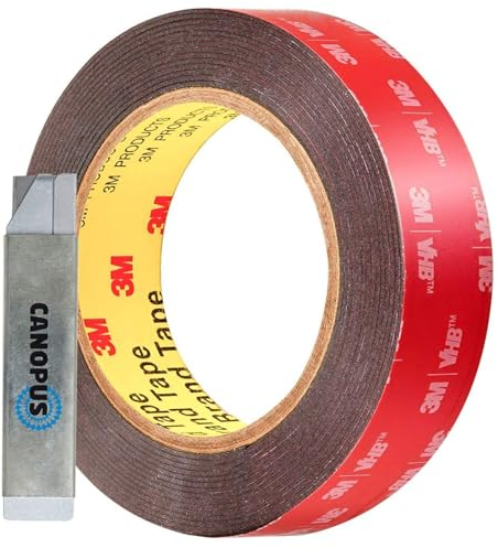 CANOPUS Top Qualität Doppelseitiges Klebeband Extra Stark Wasserfest 5952 25,4mm x 4,5m Hochleistungsklebeband, Montageklebeband für Nummernschildhalterung, Innen Außenbereich Kennzeichen