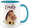 Taza personalizada con nombre personalizado, taza de café de 330 ml, de cerámica, nombre propio, dibujo de caballo, niña, mujer, idea de regalo, personalizable