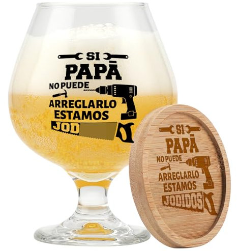PRSENTLY Dia Del Padre Regalos, Vasos De Cerveza + Posavasos Bambus, Regalo para Papá Papa Hombre de Día Del Padre Cumpleaños de Hija e Hijo