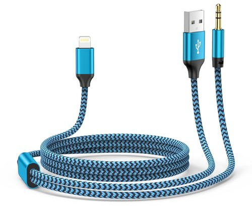 Aux Cable for iPhone in Car, 2 in 1 Lightning to 3.5mm Aux Cord and Charger Cable, Apple USB A ux Lead for Car for iPhone 14/14 Pro/14Pro Max/13/13 Pro/12/11/XR/X/8 for Stereo/Headphones/Speaker