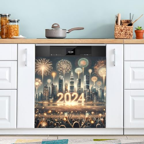Copertura magnetica per lavastoviglie 2024 Capodanno fuochi d'artificio frigorifero copertura decorativa magnetica per frigorifero 58 x 66 cm