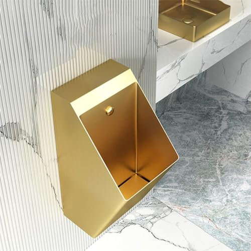 CYMYYDS Orinal Antidesbordamiento De Acero Inoxidable Montado En La Pared, Orinal con Descarga Comercial para Hombre, Inodoro Vertical para El Hogar, Hotel, Bar, Aeropuerto,Gold-Urinal