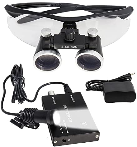 Dental LED Lupenbrille Kopflupe Mit Licht Kopfband Lupen Vergrößerungsbrille Kopfbandlupe Stirnlupe Brillenlupe Mit Beleuchtung Für Brillenträger, Lesen, Handwerk, Juweliere, (Size:2.5X,Color:Schwarz)