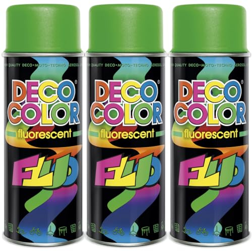 Deco Color 3er Sparpack Lackspray Neon GRÜN 400ml - fluoreszierender ACRYL - Sprühlack in leuchtenden Farben (3 Dosen 400ml Neon Grün)
