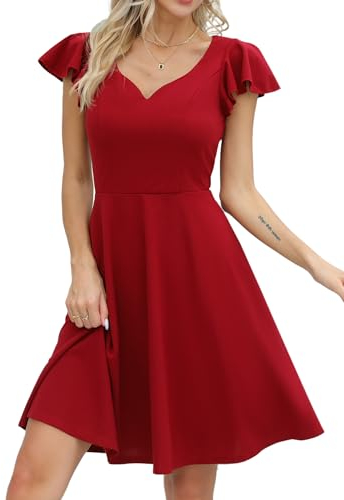 Missufe Minikleid Cocktailkleid Elegant Vintage Kleider Damen Kurz A-Linie Herzausschnitt Kleider (rot, XX-groß)