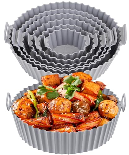 Silicone Air Fryer Liner, 6 Pcs Set Round Air Fryer Liners Reusable Food Safe Airfryer Silicone Liners Non-Stick & Heat-Resistant, Compatible with Ninja Tower Salter Philips Air Fryer Oven Accessories