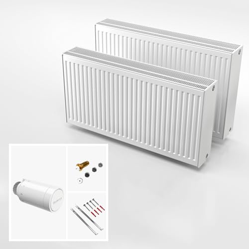 DESIGNO Universalheizkörper Kompakt & Ventilheizkörper Typ 33-BH-600 x BL-1000 | inkl. Buderus Thermostatkopf - Ventil - Montagezubehör | Wärmeleistung 2.514 Watt