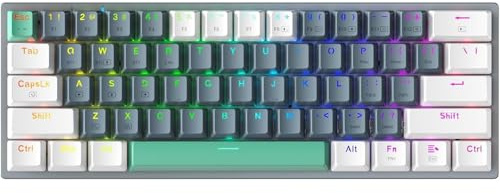 Machenike K500A-B61W 60% Mechanical Wireless Gaming Keyboard, 61 Keys Ultra-Compact Hot Swappable Linear Brown Switch, Dynamic RGB Backlit, Anti-Ghosting, Double-Shot PBT Keycaps, Win/Mac, White