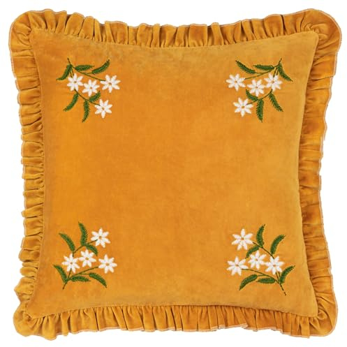 furn. Gänseblümchen-Kissen, Bestickt, Baumwolle, Samt, Polyester, gefüllt, goldfarben