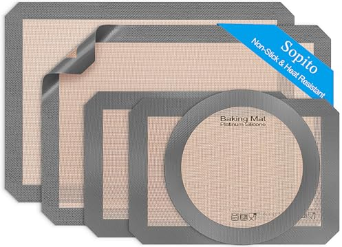 Tapete Horno Silicona, Sopito Juego de 5 Tapete De Silicona para Horno Antiadherente Reutilizable Resistente al Calor 250°C/480°F para Asar y Preparar Alimentos, Gris
