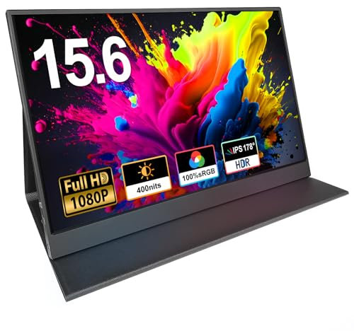 15.6 inch Portable Screen Monitor,100% sRGB 1080P USB Type-C HDMI Second Screen for Laptop,PC,Phone,PS,Xbox,Swich,IPS Ultra-Slim Full HD Work and Gaming Screen Monitor