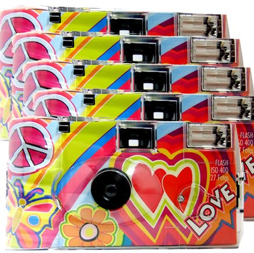 5X PHOTO PORST Einwegkamera Edition Love Kult, Rainbow mit Herzen, mit Blitz, Batterien und Film (5er Pack, je 27 Aufnahmen, Farbig, 35mm, Automatisch, Einwegkamera)