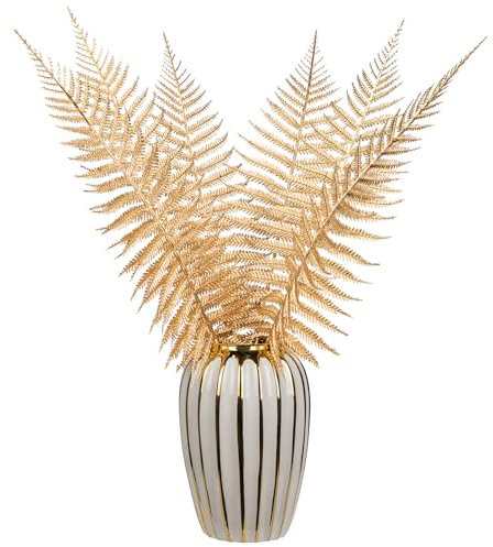 Oairse 6er-Set Künstliche Pflanzen Blätter Dekoration Künstliche Farnzweig Gold Kunstpflanze Kunstzweig Weihnachten Deko Künstliche Farn für Feiertags-Esstischdekoration Heimdekoration