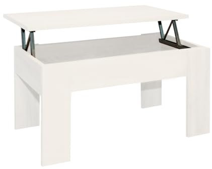 Acomoda Textil – Mesa de Centro Elevable para Almacenamiento de Madera. Mesita Amplia y Cómoda para Salón y Comedor 46x90x50 cm. (Blanco G)