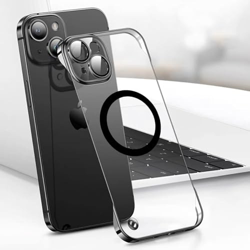 FAOMSEBS for iPhone 14 Case MagSafe, with Camera Lens Protector (Bare Metal Feel)[Strong Magnetic] [Borderless Slim] Shockproof Case for iPhone 14 Phone Case, MagSafe Cover 6.1'', Crystal Clear Black