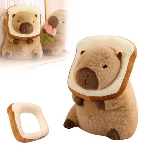 Hojalis Capybara Plüschtier, 30cm Niedliche Capybara Kuscheltier, Capybaras Plüschtier mit Tragbarer Toast Kopfbedeckung, Simulation Tier Capybaras Puppen für Geburtstagsgeschen