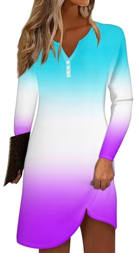 RMBLYfeiye Temu Shop Kleidung Damen Brautkleider Kleid Elegant Damen Umstandsmode Kleid Langarm Strandkleid Farbverlauf Midikleid Mit Knof Hellblau XXL