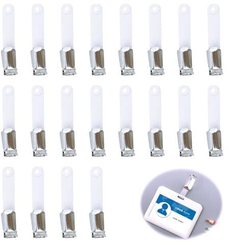 20 clip per badge in metallo con passante in PVC trasparente, per carte d'identità e porta badge, tessuto rinforzato con design a coccodrillo e bottone in metallo